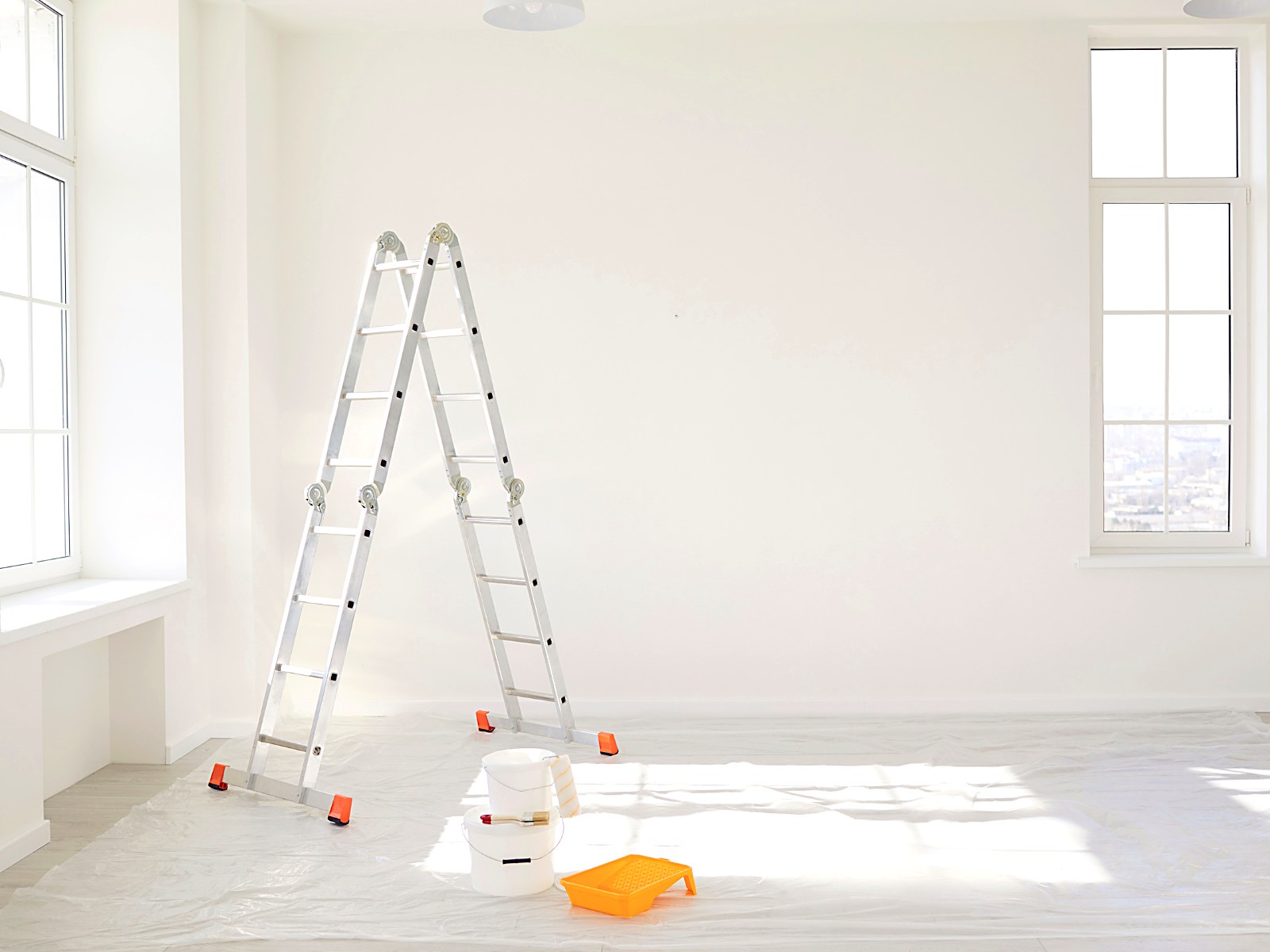 Prepped interior room ready for finish painting during a remodel